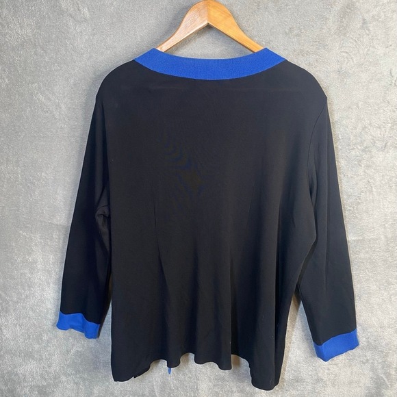Misook Black Blue Trim Open Front Cardigan Sweater Womens Plus Size 1X - Picture 2 of 8